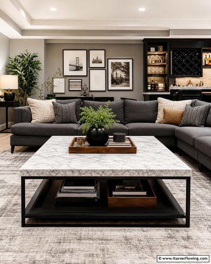 Centered Coffee Table Feature - 30 Basement Furniture Ideas for Functional Living Spaces