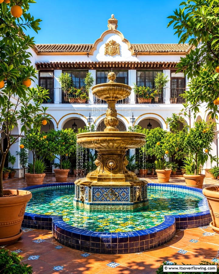 Central Fountain as a Focal Point - 25 Spanish Courtyard Ideas for a Mediterranean Oasis