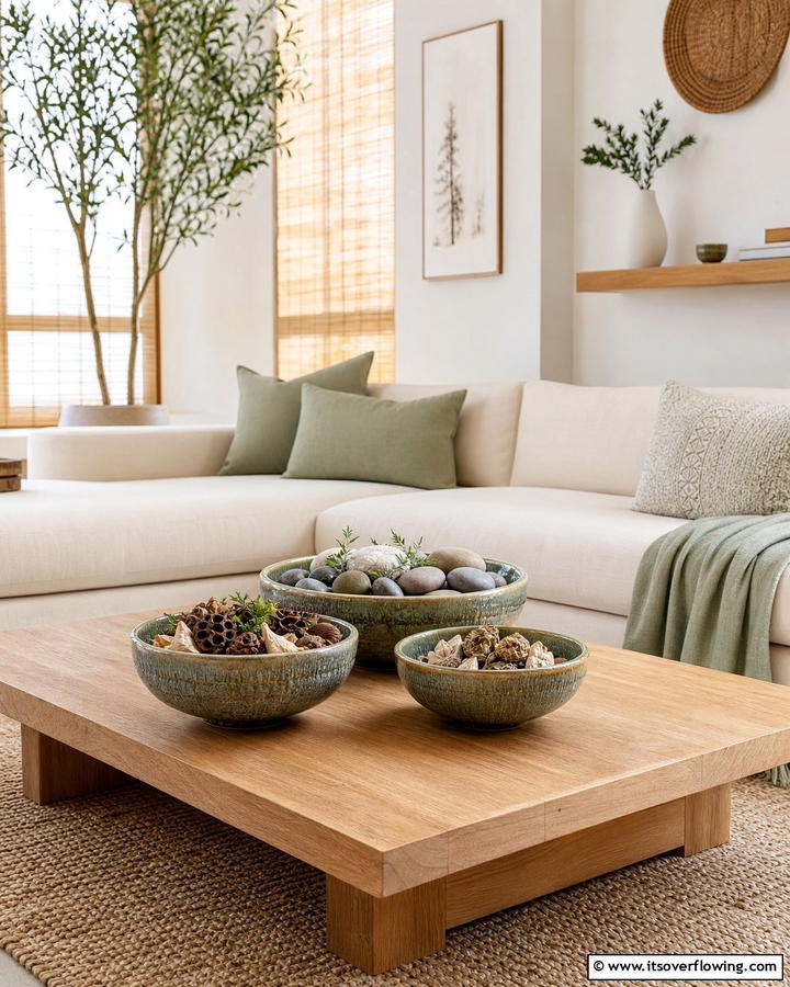 Ceramic Bowls with Fillers - 20 Coffee Table Centerpiece Ideas for Stylish Living Rooms