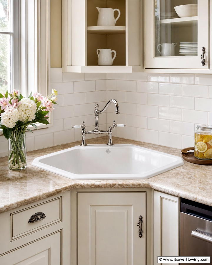 Ceramic Corner Sink - 25 Clever Corner Kitchen Sink Ideas for Small Spaces