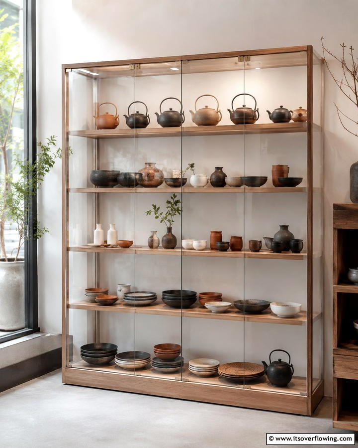 Ceramic Dishware Display - 25 Japanese Style Kitchen Ideas for a Zen Atmosphere
