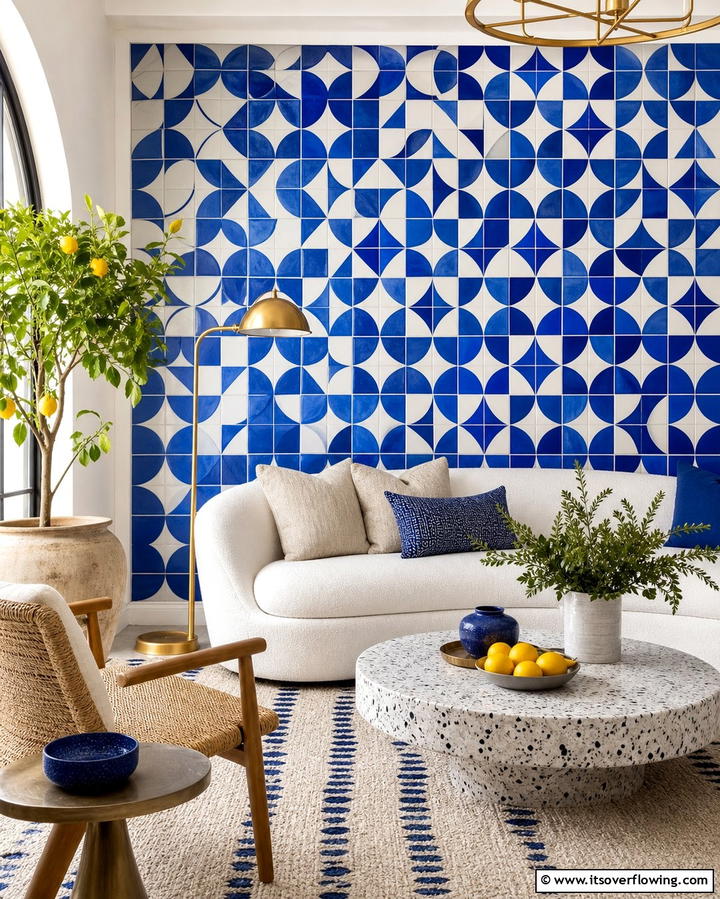Ceramic Tile Accent - 30 Living Room Wall Decor Ideas to Elevate Your Space