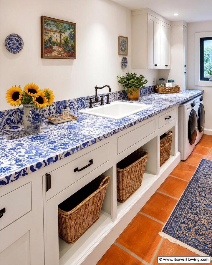 Ceramic Tile Countertops for Versatility - 20 Laundry Room Countertop Ideas for a Functional and Stylish Space