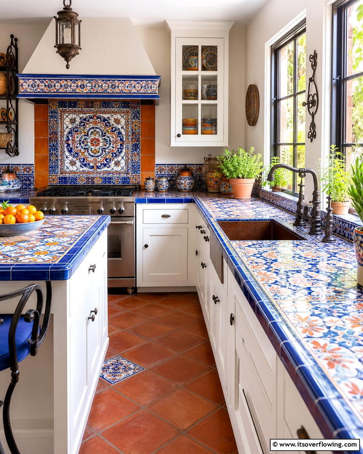 Ceramic Tile Patterned Countertops - 21 Kitchen Countertop Ideas- Durable & Stylish Surfaces