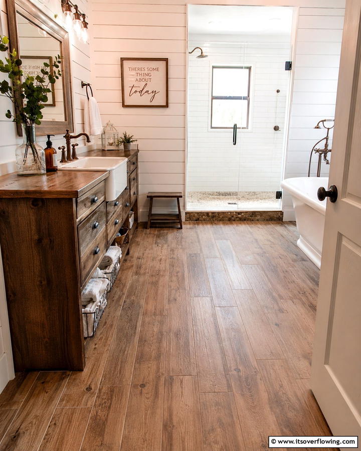 Ceramic Tiles with Wood Finish - 25 Bathroom Flooring Ideas for Style and Durability
