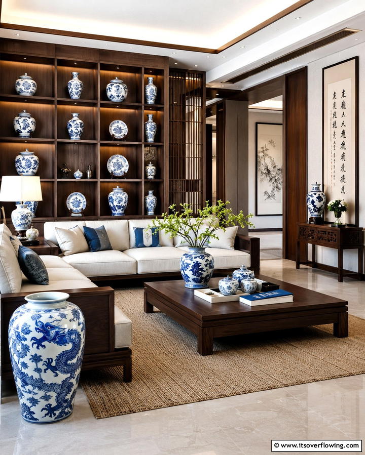 Ceramic Vases and Porcelain Decor - 25 Asian Living Room Ideas for a Zen Atmosphere