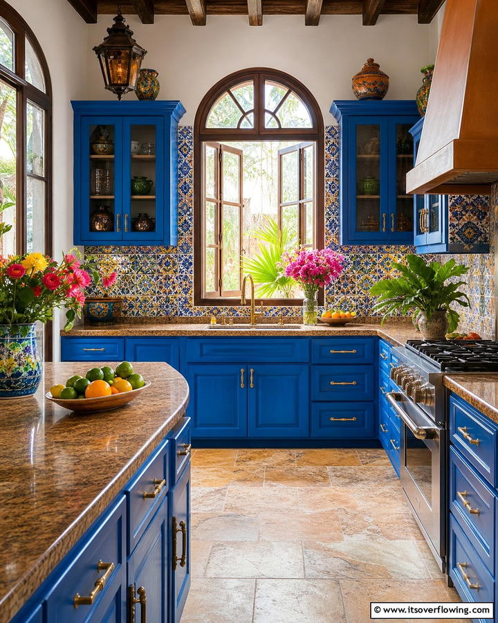 Cerulean Blue Cabinets with Cinnamon Brown Granite - 20 Blue Kitchen Cabinets With Brown Granite Countertops