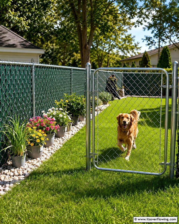 Chain Link Dog Fence with Privacy Slats - 25 Dog Fence Ideas for a Safe and Stylish Yard