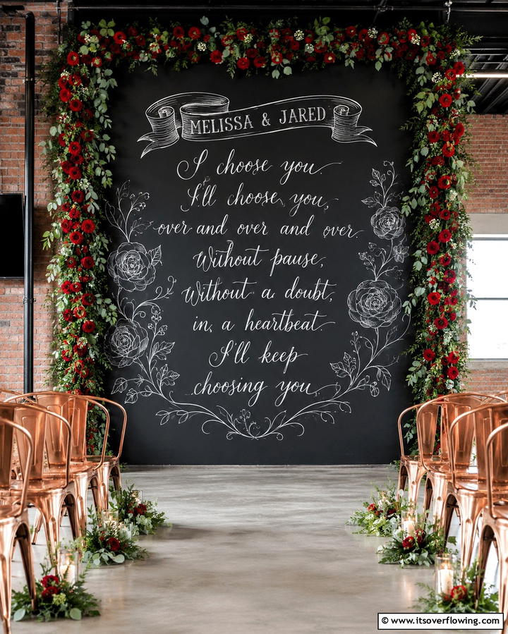 Chalkboard Backdrop with Calligraphy - 30 Beautiful Wedding Backdrop Design Inspirations