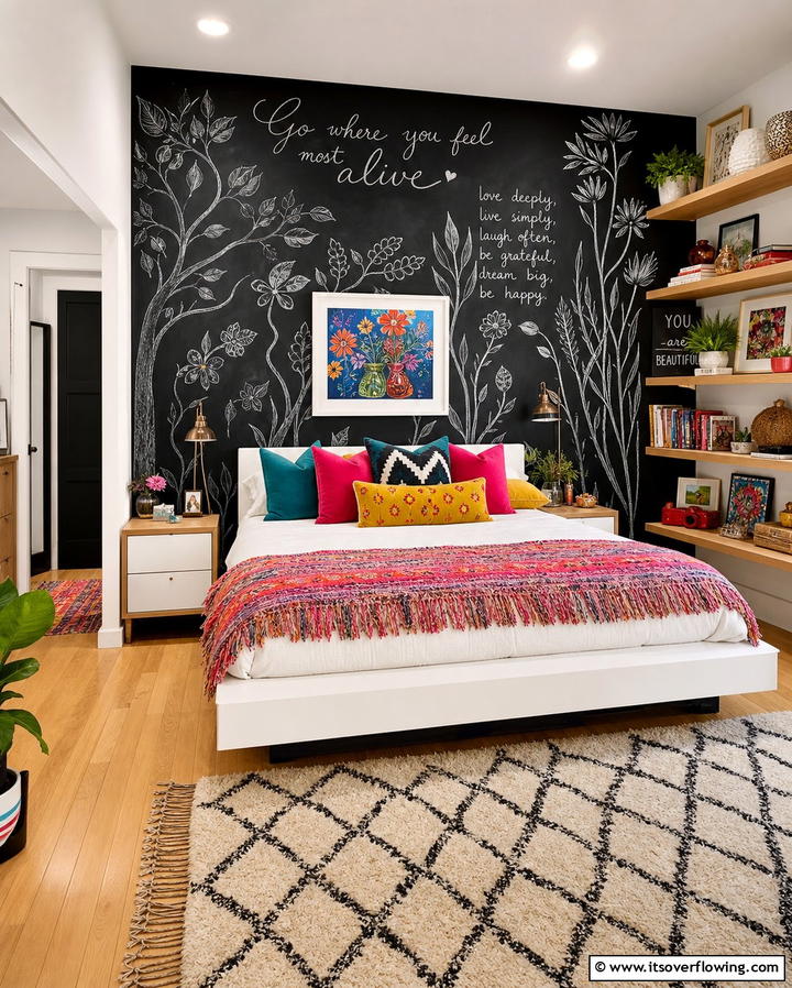 Chalkboard Black Accent Wall - 25 Black Accent Wall Bedroom Ideas for Drama