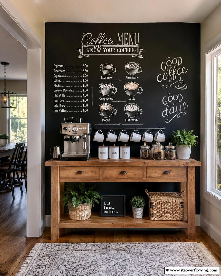 Chalkboard Coffee StationExact - 30 Creative Chalkboard Wall Ideas for Functional & Fun Spaces