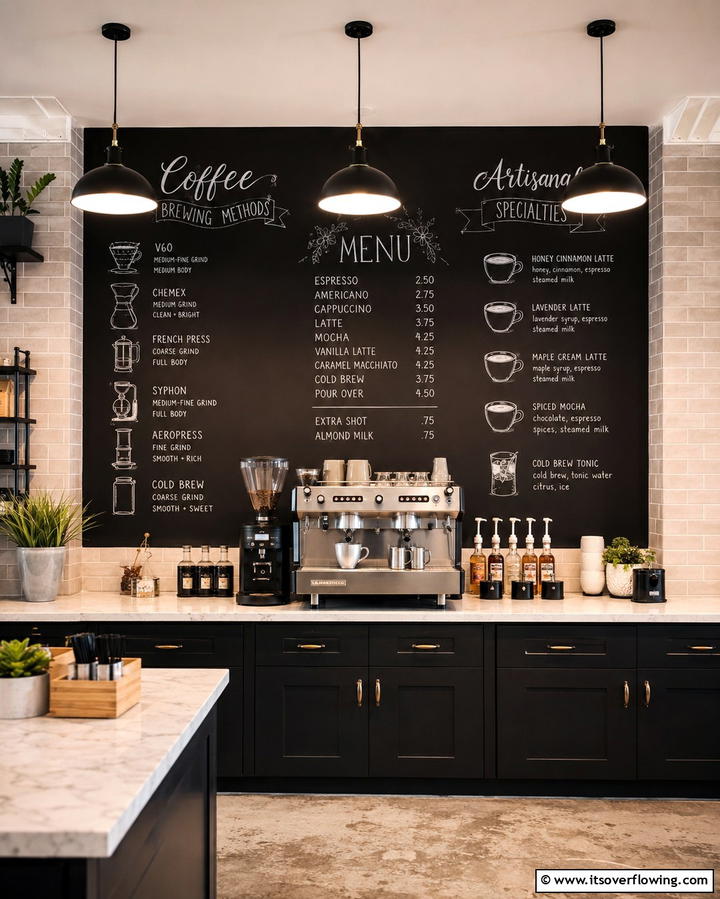 Chalkboard Coffee StationOne - 30 Creative Chalkboard Wall Ideas for Functional & Fun Spaces
