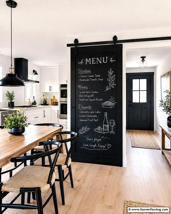 Chalkboard Feature Barn Door - 30 Stylish Barn Door Ideas for Modern Home Organization