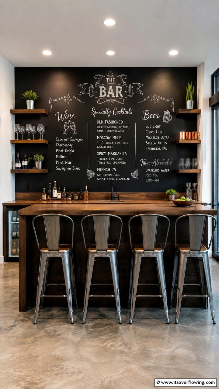 Chalkboard Menu Bar - 30 Budget-Friendly Home Bar Ideas for Entertaining