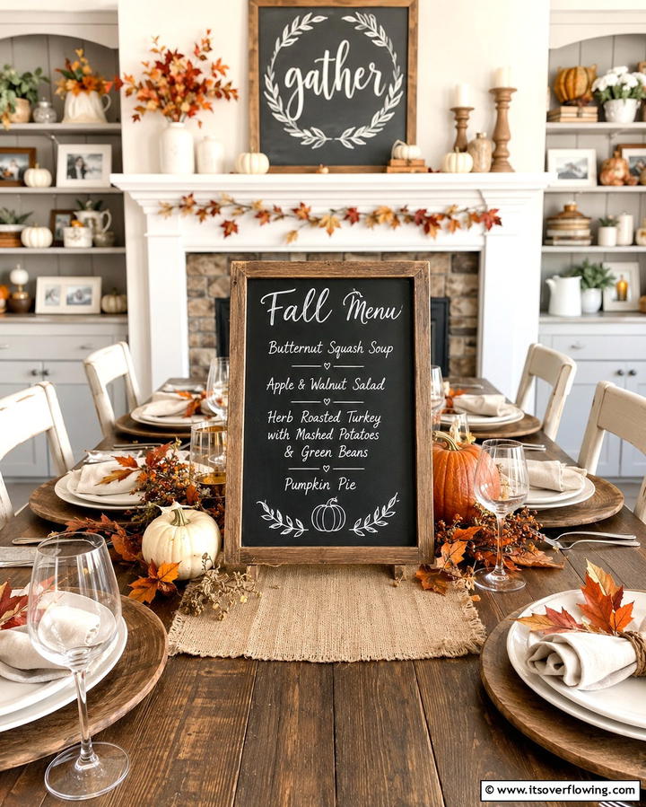 Chalkboard Menu Display - 25 Fall Table Decor Ideas for a Seasonal and Festive Dining Experience