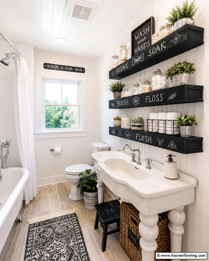 Chalkboard Painted Shelves - 30 Small Bathroom Shelving Ideas for Smart Storage