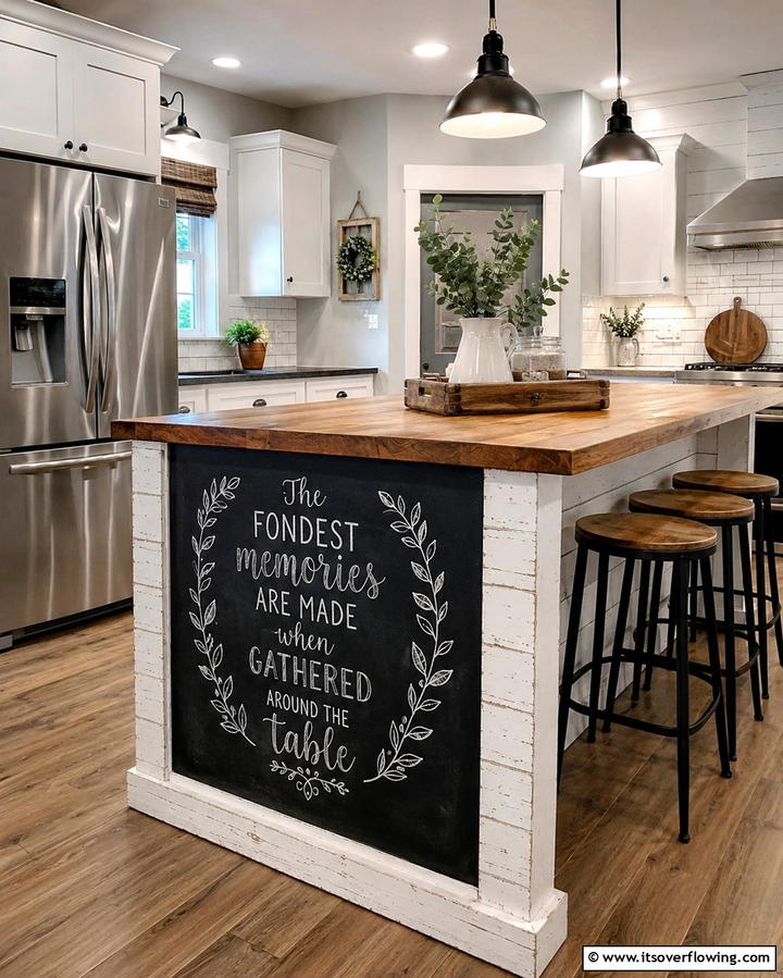 Chalkboard Panel - 25 Rustic Kitchen Island Ideas for a Cozy Cooking Space