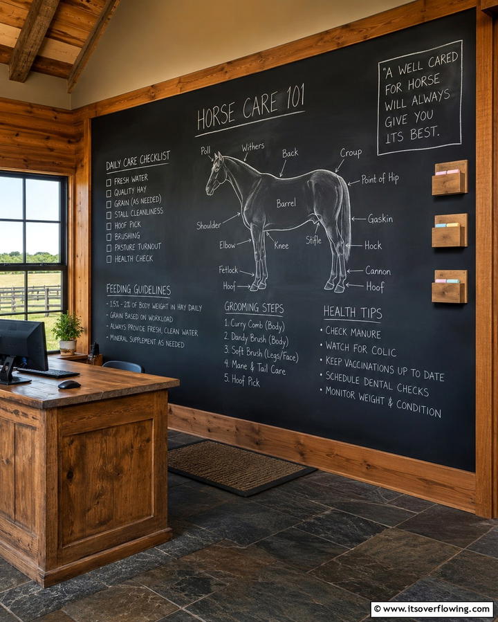 Chalkboard Wall for Notes - 30 Functional Tack Room Organization Solutions