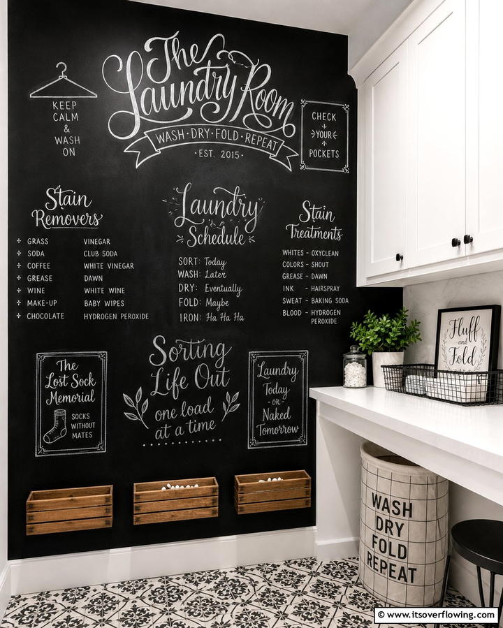 Chalkboard Wall for Notes and Decor - 25 Farmhouse Laundry Room Ideas for Function and Style