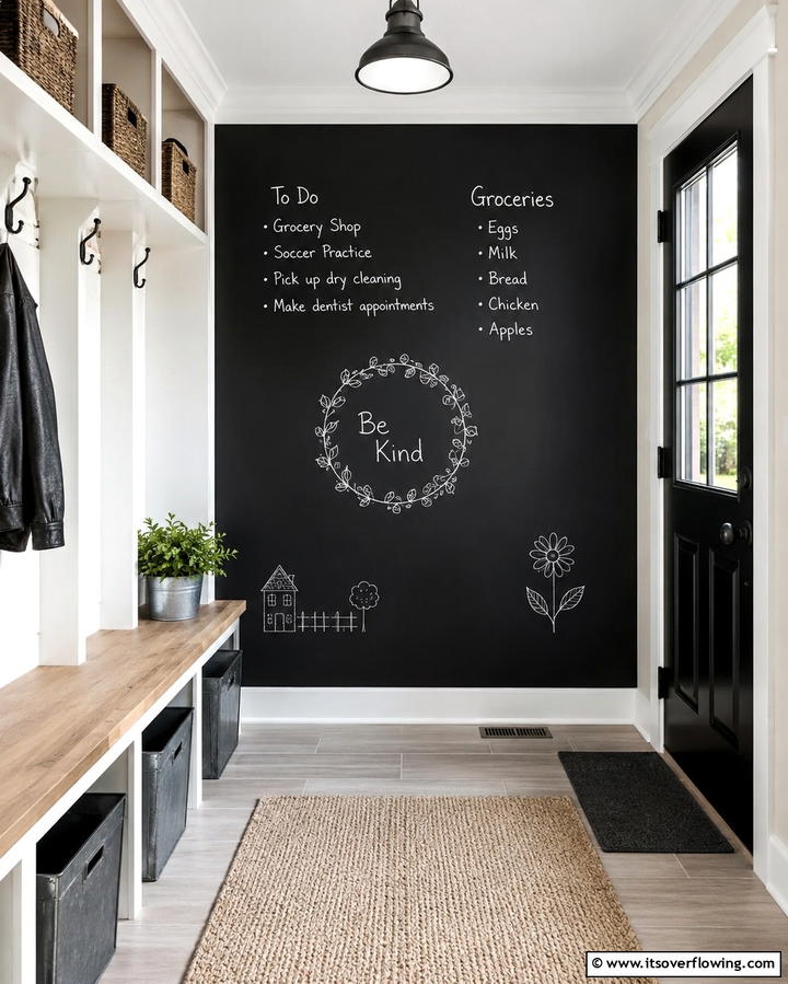 Chalkboard Wall for Notes and Lists - 25 Small Mudroom Ideas to Organize Your Entryway