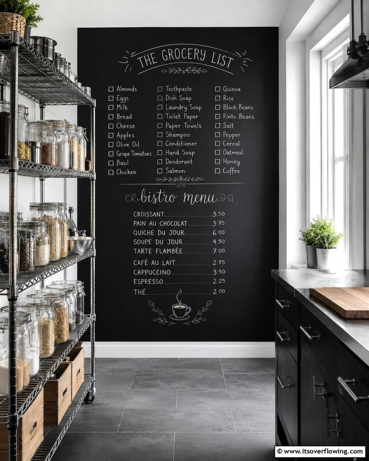 Chalkboard Wall for Notes and Lists - 25 Open Pantry Ideas to Organize Your Kitchen