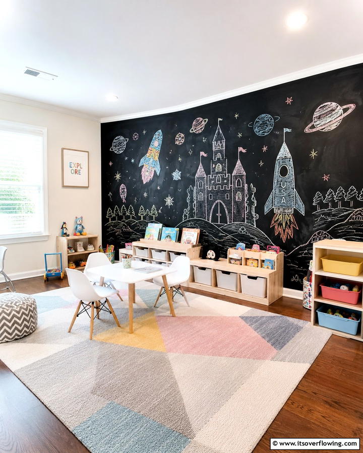 Chalkboard Wall in a Childs Playroom - 30 Creative Chalkboard Wall Ideas for Functional & Fun Spaces