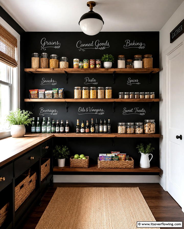Chalkboard Walls for Notes and Labels - 25 Open Pantry Ideas to Organize Your Kitchen