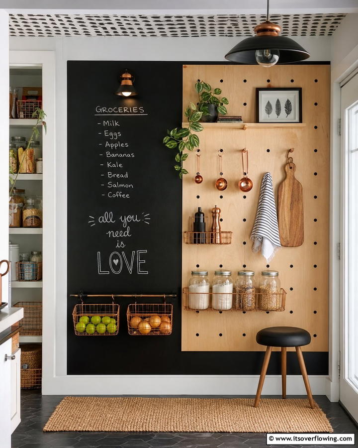 Chalkboard and Pegboard Elements - 21 Larder Cupboard & Pantry Ideas for Organized Kitchens