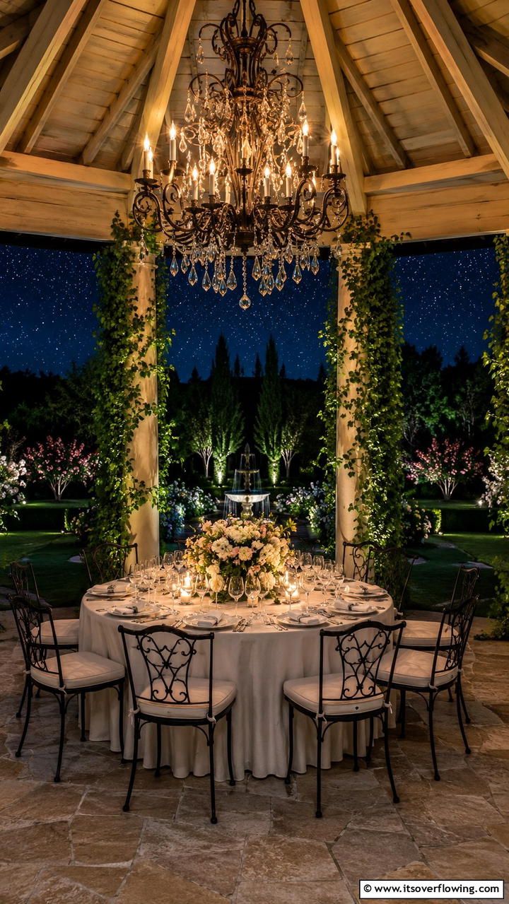 Chandeliers Under the Stars - 30 Gazebo Lighting Ideas- Ambient Outdoor Illumination