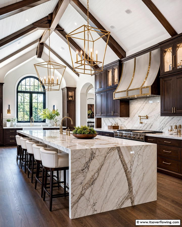 Chandeliers as Statement Pieces - 25 Vaulted Ceiling Kitchen Ideas for a Spacious Feel