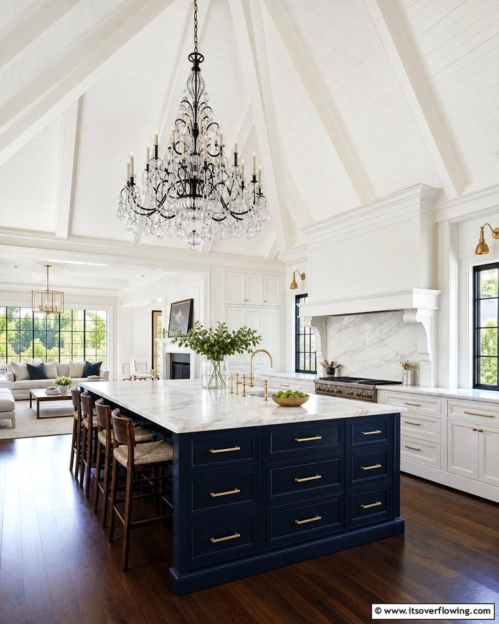 Chandeliers for a Touch of Elegance - 25 Vaulted Ceiling Kitchen Ideas for a Spacious Feel