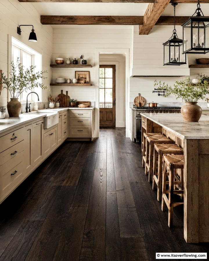Charcoal Black Hardwood for a Rustic Appeal - 25 Black Kitchen Floor Ideas for a Sleek and Stylish Space