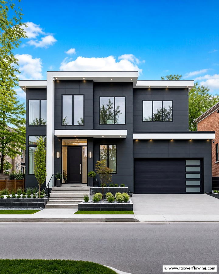 Charcoal Clay for Dramatic Contrast - 20 Home Designs Using Natural Clay Siding Colors