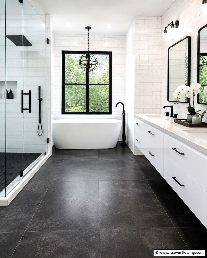 Charcoal Gray Floors for Dramatic Contrast - 30 Gray Floor Bathroom Design Ideas for Sleek Minimalism