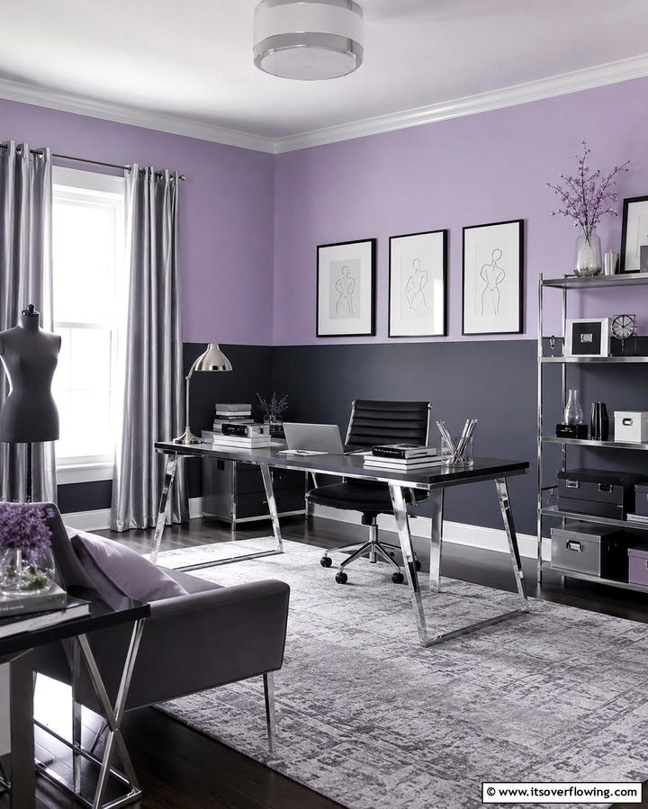 Charcoal Gray and Soft Lavender - 30 Two-Tone Wall Paint Ideas to Elevate Your Interior Design