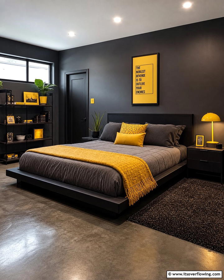 Charcoal Gray and Yellow for Modern Contrast - 25 Bedroom Painting Ideas With Two Colors for Impact