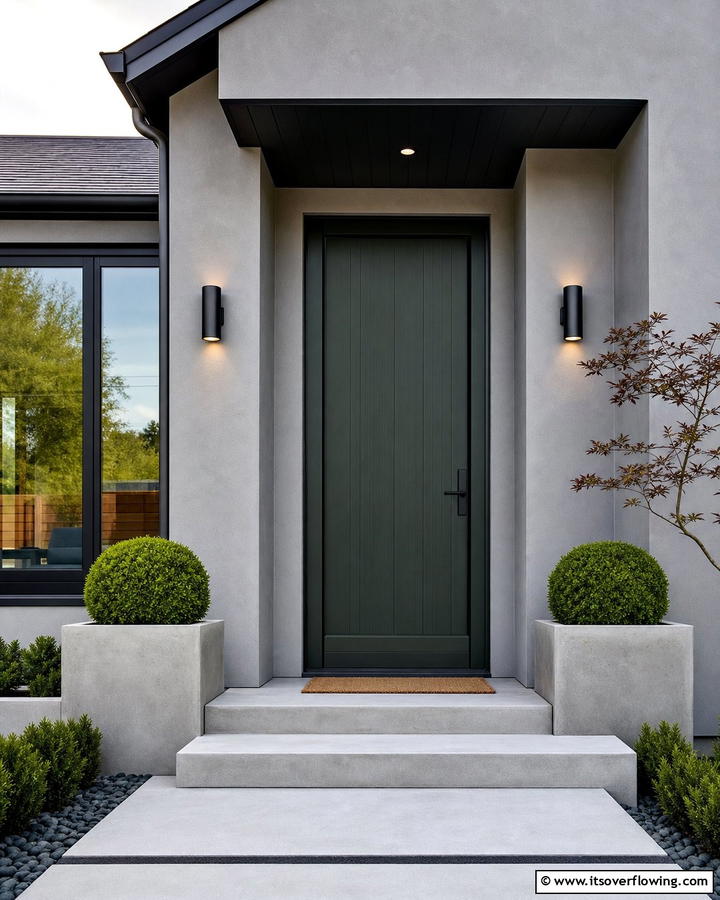 Charcoal Green Door with Minimalist Hardware - 20 Stunning Dark Green Front Door Ideas for Curb Appeal