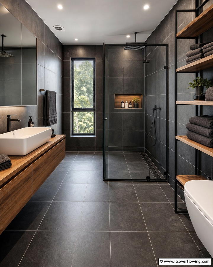 Charcoal Tiles for Texture - 25 Dark Bathroom Ideas for Moody and Chic Spaces