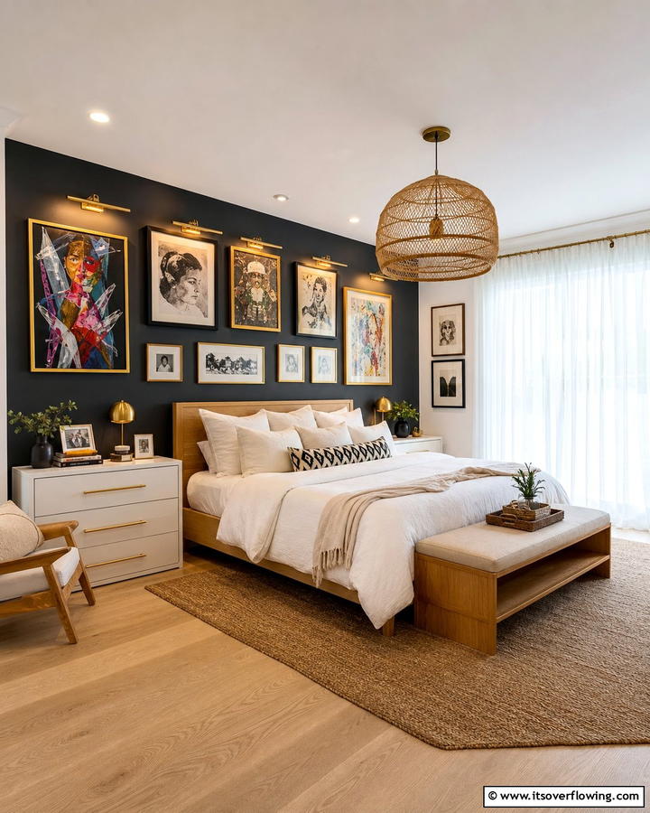 Charcoal and Art Display - 20 Charcoal Bedroom Ideas for a Sleek and Modern Look