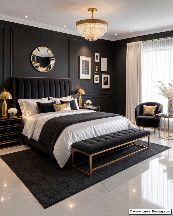 Charcoal and Gold Accents - 20 Charcoal Bedroom Ideas for a Sleek and Modern Look