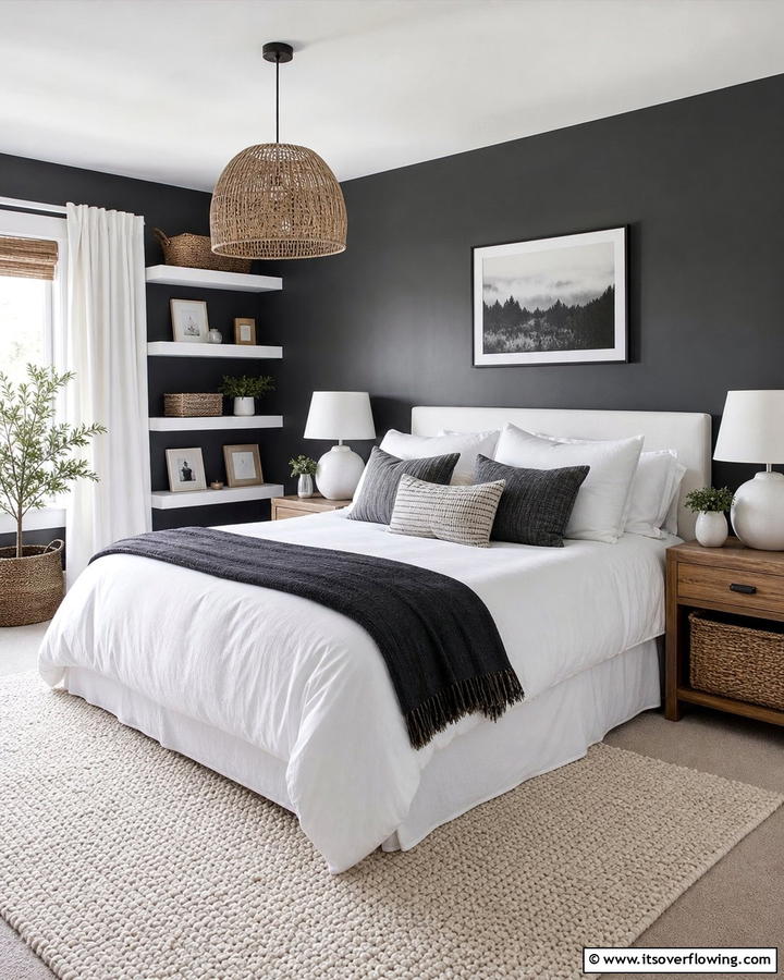 Charcoal and White Contrast - 20 Charcoal Bedroom Ideas for a Sleek and Modern Look