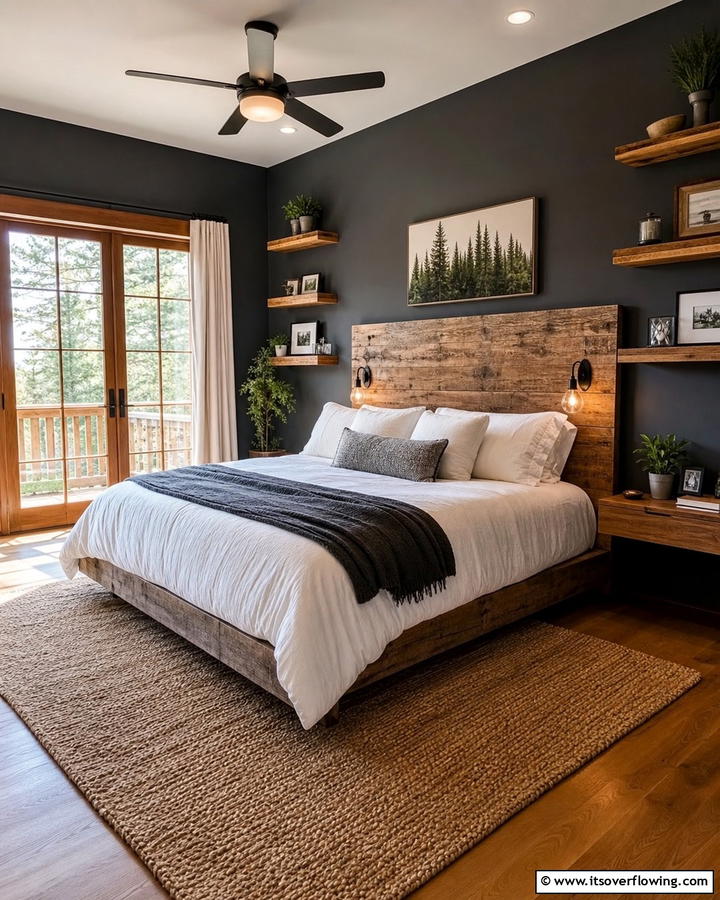 Charcoal and Wood Combination - 20 Charcoal Bedroom Ideas for a Sleek and Modern Look
