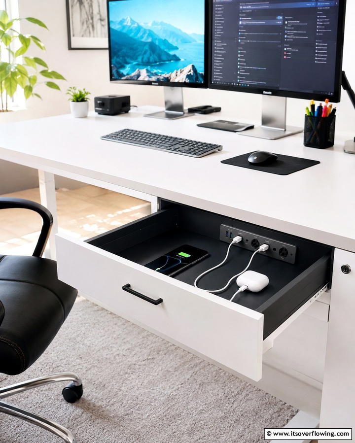Charging Drawer in the Office - 25 Smart Charging Station Ideas for a Tidy Home