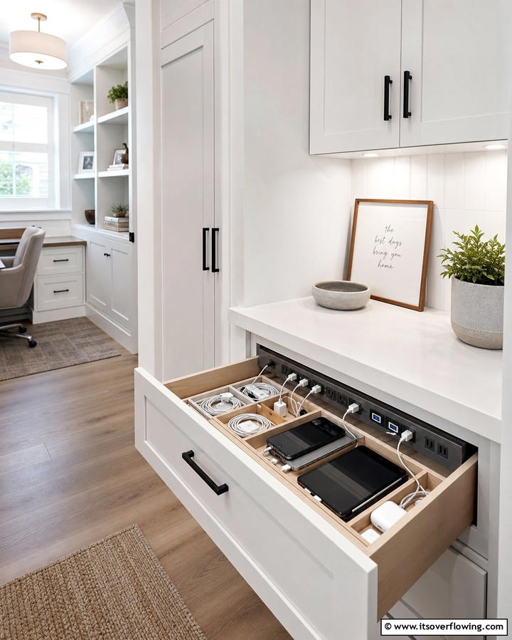 Charging Station Drawer - 25 Drop Zone Ideas to Keep Your Home Organized and Tidy