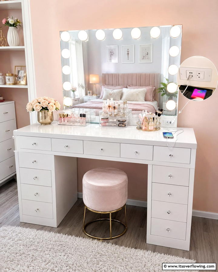 Charging Station in a Vanity Table - 25 Smart Charging Station Ideas for a Tidy Home
