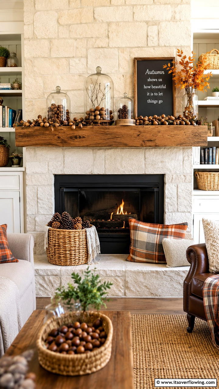 Charming Acorns - 30 Fall Mantel Decor Ideas for Seasonal Coziness