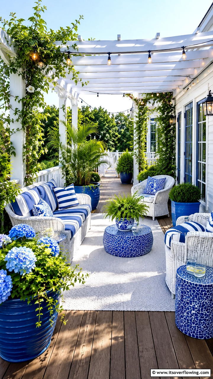 Charming Blue and White Outdoor Patio - 30 Blue and White Decor Ideas for a Fresh and Serene Home Style