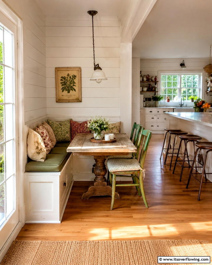 Charming Breakfast Nook - 30 Rustic White Kitchen Ideas for Timeless Farmhouse Style