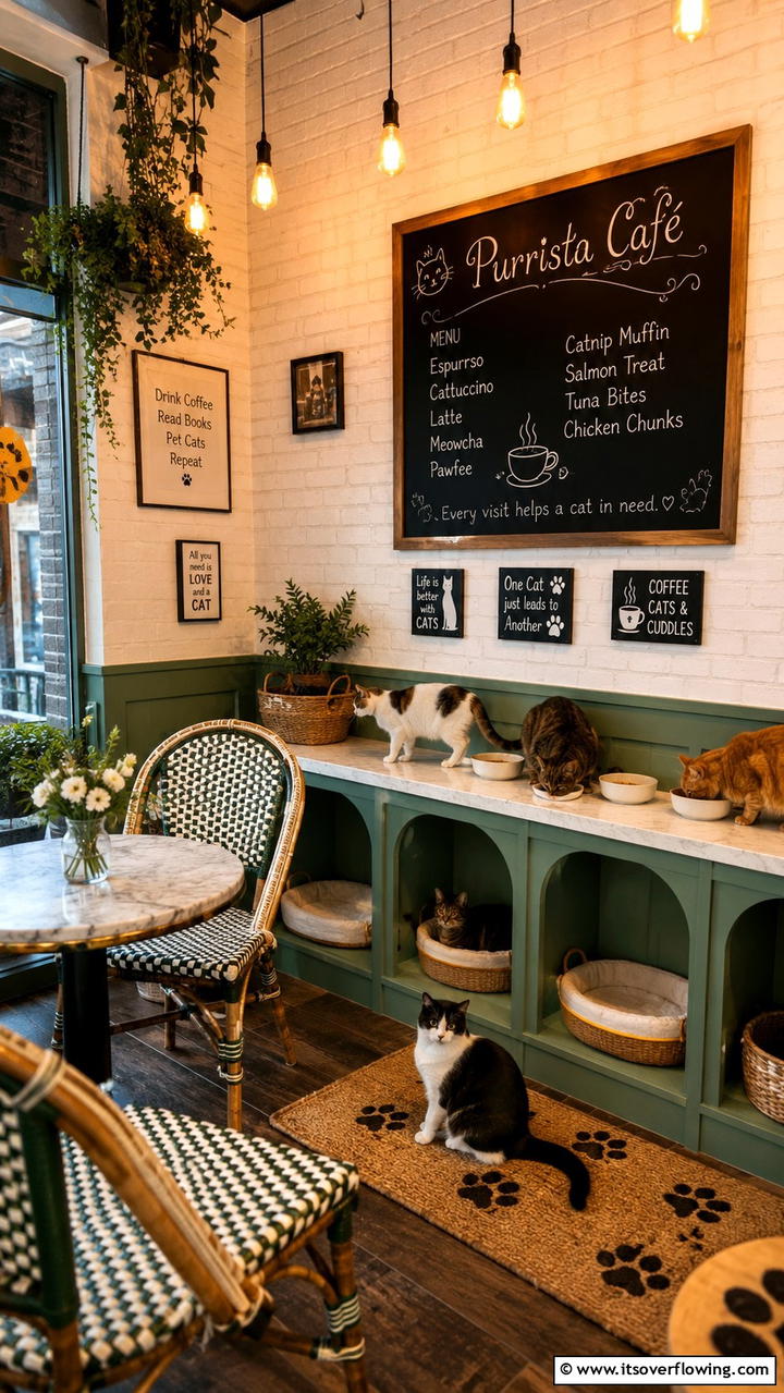 Charming Cat Cafe Corner - 30 Cat Room Ideas- Create a Purr-fect Space for Your Feline
