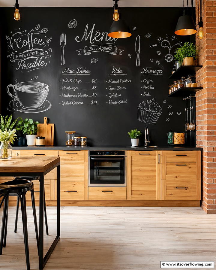 Charming Chalkboard Effects - 30 Kitchen Wallpaper Ideas- Bold Backsplashes & Accent Walls